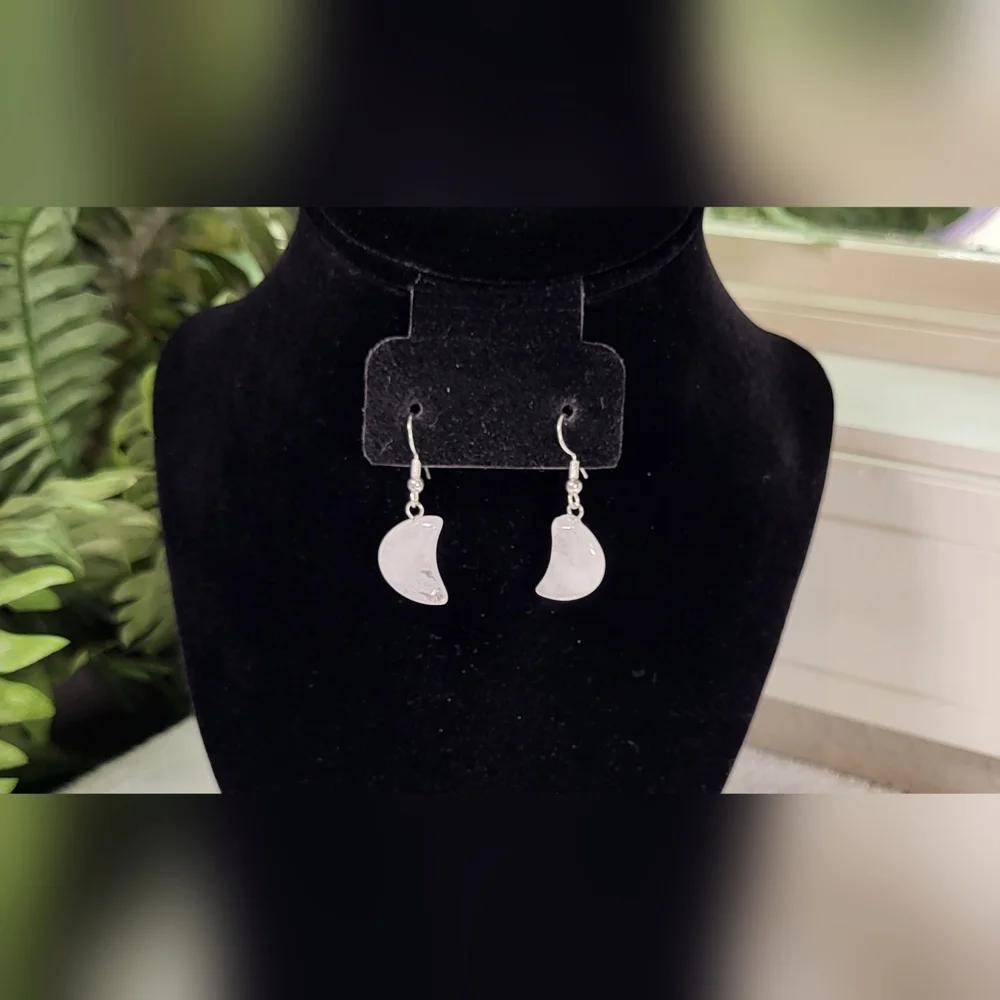 White Crescent Moon Dangle Earrings - Pierced | Celestial-Inspired Jewelry - Picture 3 of 5